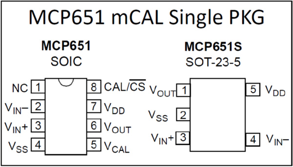 MCP651 mCAL Single PKG 引腳圖