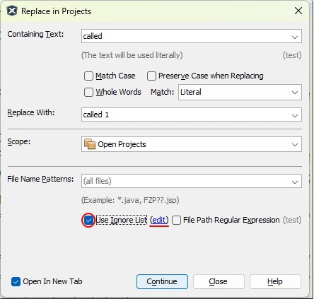 Replace in Projects